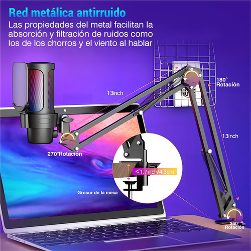 Microfono Condensador Rgb Microfono Con Trípode Para Podcast