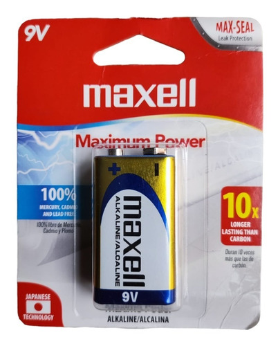 Bateria Cuadrada X1 Pila Alcalina 9v Maxell Larga Duracion 