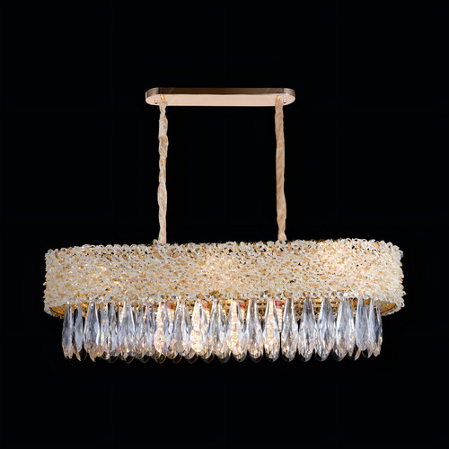 Lustre Pendente Cravejado Cristal K9 Retangular Dourado 80cm 110v/220v