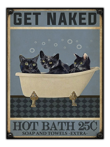 #909 - Cuadro Decorativo Vintage - Gato Baño Poster No Chapa