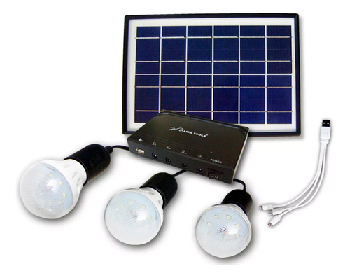 Kit Solar Portable, 3 Focos Led, Panel, Bateria 6w