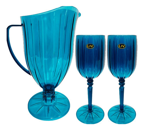 Kit de jarras acrílicas Liv de 1,6 l y 2 copas de agua o vino Liv de 275 ml, color verde