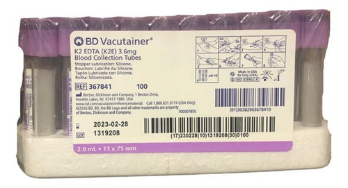 Imagen 2 de 4 de Tubos Vacutainer Tapa Lila 2ml - Edta K2