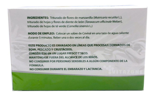 Imagen 2 de 2 de Té Manzanilla, Té Verde Y Diente De Leon 30 Sobres Coviral