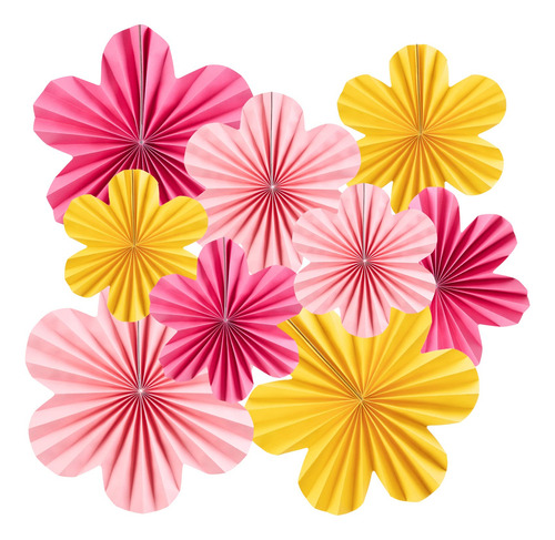 Kit Decoracion Flores De Papel Amarillo Rosa Y Fucsia 9pz