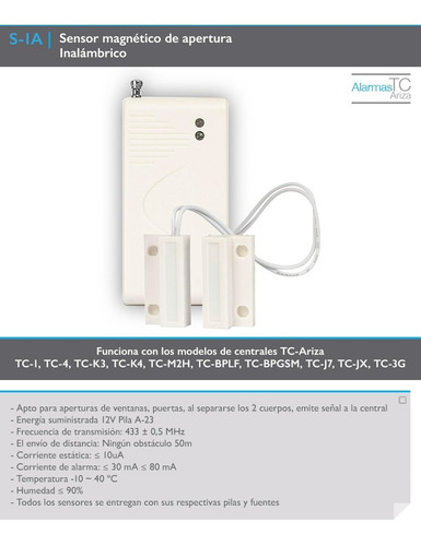 Imagen 4 de 4 de Sensor Magnetico De Apertura Inalam. Para Centrales Tc-ariza