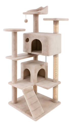 Casa Mueble Rascador Para Gato Multinivel Torre Poste Hamaca Color Beige 135cm