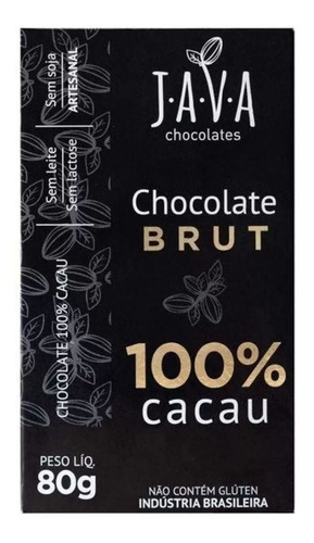 Java Chocolate  Brut 100% Cacau 80g Display 6 Unidades