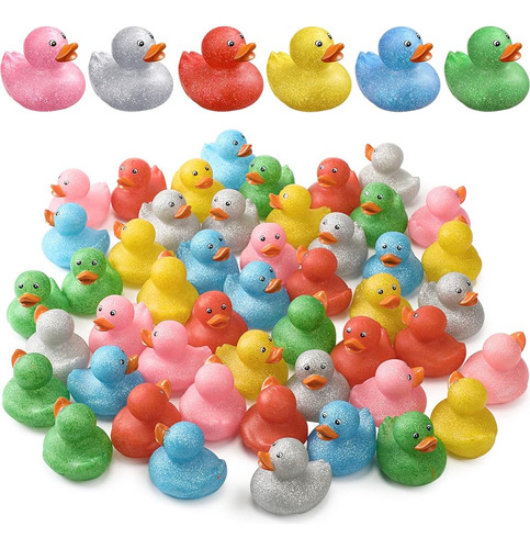 ~? 24 Piezas Glitter Rubber Duck Toy Rubber Ducky Fidget Toy