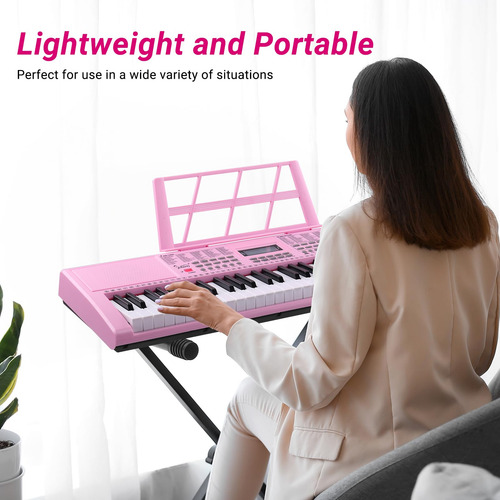 Teclado De Piano Electrónico Portátil De 61 Teclas Iluminada Rosado