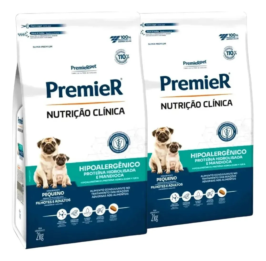 2 Ração Premier Hipoalergênico Mandioca Porte Pequeno 2kg