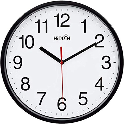 Reloj Hippih Negro De Pared Silencioso De Cuarzo De Calidad