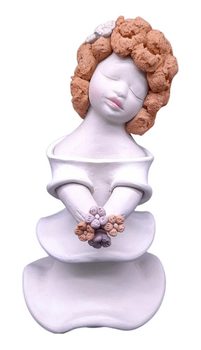 Estátua Boneca Em Cerâmica Branca E Rosa Escultura Caruaru