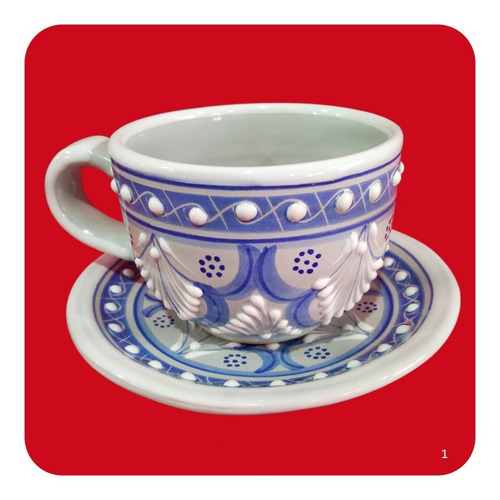 Imagen 8 de 8 de 2 Ternos Taza-plato De Talavera Poblana Diseño Perla M16 Tz