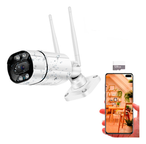 Camara Exterior Fija Wifi Monitoreo En Celular + Sd 128gb