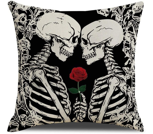 Funda De Almohada Decorativa De Pareja De Calaveras, 18...