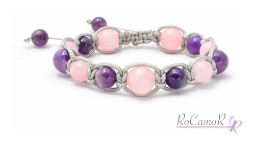 Pulsera #rocamor Tipo Shamballa Con Amatista Y Cuarzo Rosa