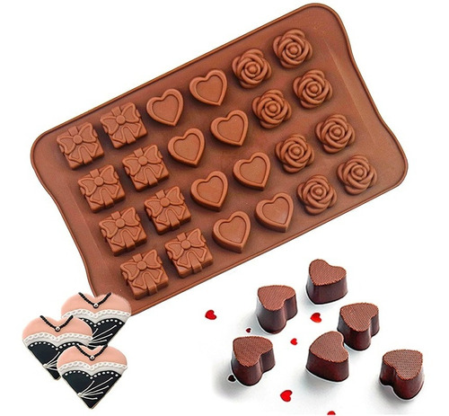 Molde Silicon Corazon  Rosas Y Regalos Chocolate Gelatina