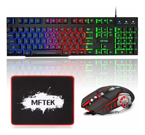 Mftek Combo De Teclado Y Mouse Para Juegos Con Alfombrilla .