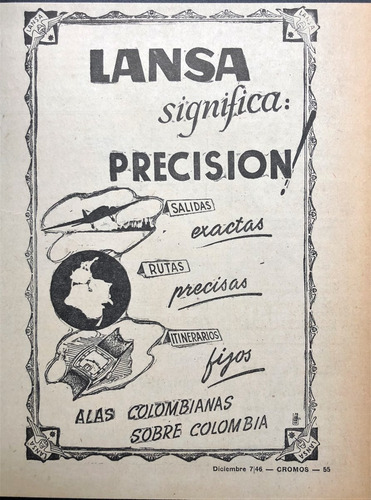 Aerolínea Lansa Aviación Aviso Publicitario De 1946