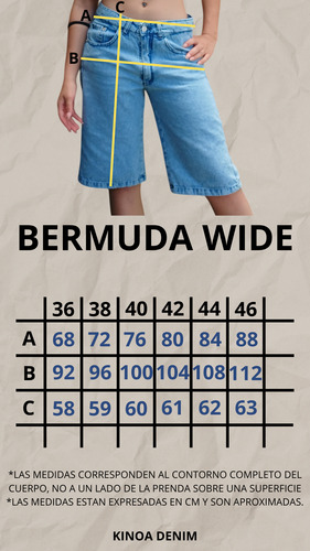 Bermuda Rigida Wide Celeste Nevada Mujer Kinoa Denim