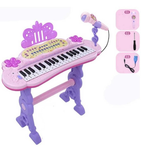 Set Mini Piano Teclado Musical Juguete Sonidos Con Asiento