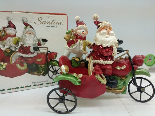 Santa Y Muñeco De Nieve En Moto (figura De Poliresina)