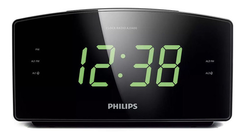 Reloj Despertador Philips Aj3400, Radio Fm, Alarma, Negro