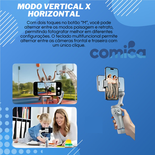 Estabilizador Gimbal Celular Comica Bluetooth Dobrável 3 Eixos Luz Suporte Câmera Imagem Vídeo Portátil Profissional Tripés Para Câmeras