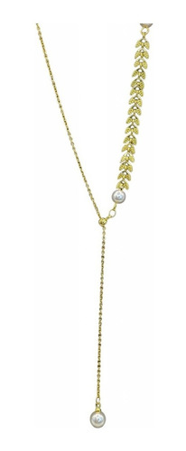 Collar Perlas Hojitas Juvenil Plata S925 Baño Oro +caja