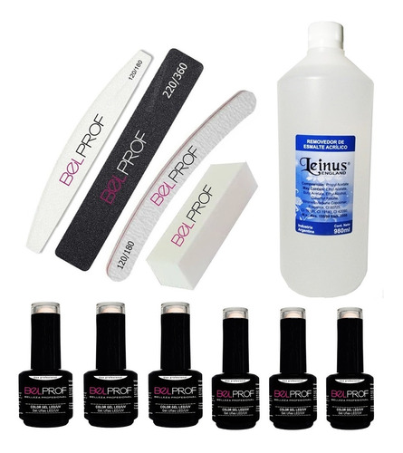 Kit Uñas Esmaltes + Limas Belprof + Removedor Leinus