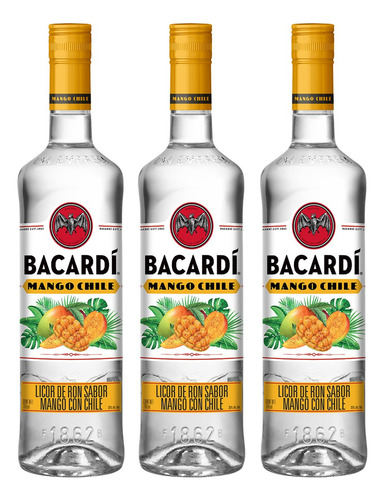 Pack Ron Bacardí Saborizado Mango Chile 700ml C/u 3 Unidades