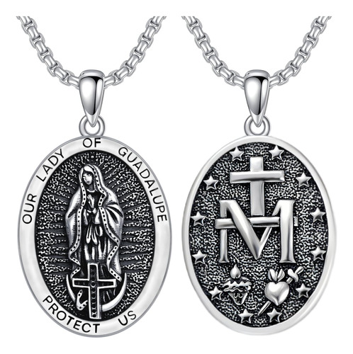 Simonly Collar De La Virgen María De Plata De Ley 925 Medall