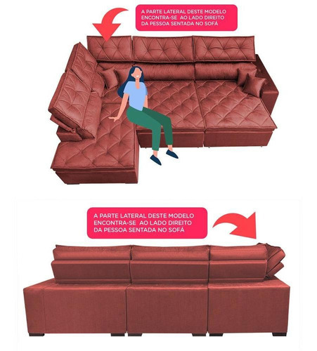Sofá de Canto Retrátil e Reclinável com Molas Cama inBox Platinum Esquerdo 3,00x2,36 Suede Vermelho