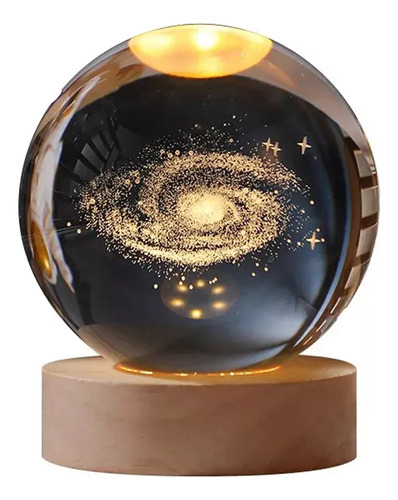 Lámpara De Noche Galaxy Crystal Ball 3d Con Base De Madera