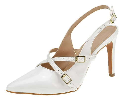 Scarpin Feminino Salto Fino Slingback Sapato Branco Noiva