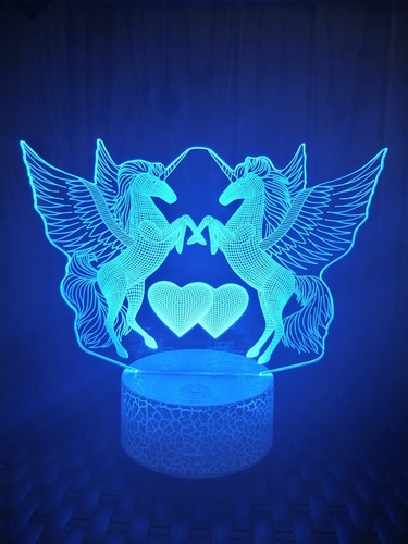 Lámpara Led 3d Unicornio 7 Colores Base Negra
