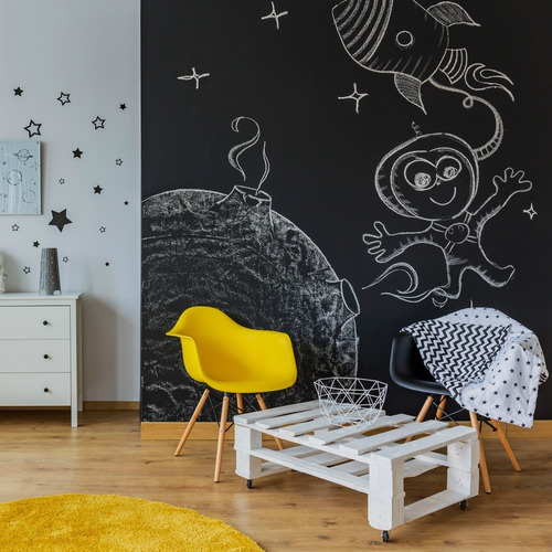 Imagem 8 de 10 de Papel De Parede Adesivo Lousa Quadro Negro Preto - 11 Unids.