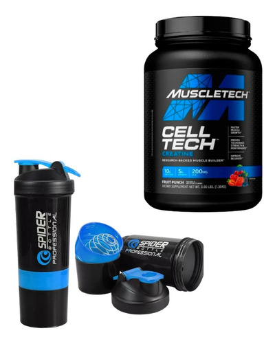 Cell Tech Creatina Muscletech 3 Lbs + Shaker 500 Ml + Regalo