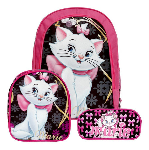 Kit Mochila Menina Infantil Gata Marie Lancheira Estojo