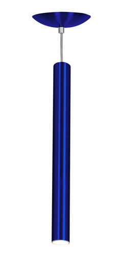 Pendente Tubo Cilindro Azul Metalico 50cm + Led 6k