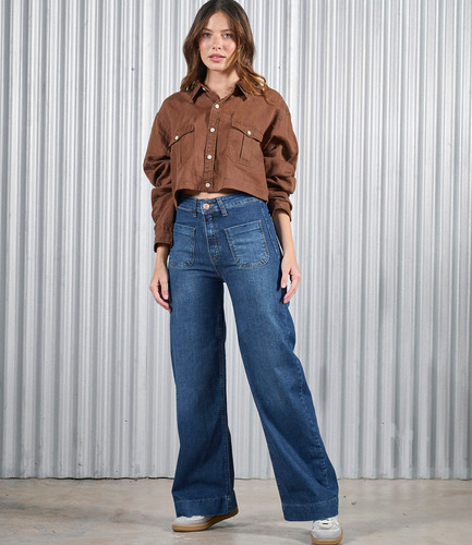 Jeans Wide Leg Mujer Elastizado Juvenil Talle Grande Cenitho