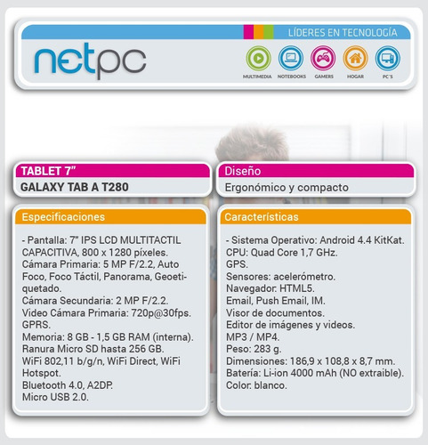Tablet 7 Galaxy Tab A T280 Netpc