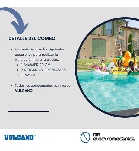 Imagen 2 de 10 de Kit Pileta Hormigon Vulcano: Skimmer 20 Cm. + Accesorios