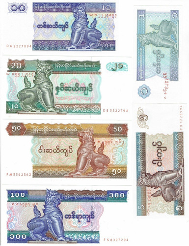 Billetes (6) De Myanmar / Birmania, Unc.  Jp