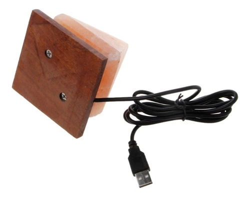 Lámpara Sal Rosada Pirámide Natural Usb Roca Base De Madera