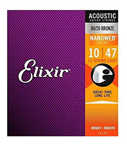 Elixir Cuerdas Guitarra Acústica, 12 Cuerdas, Luz Nanoweb Re