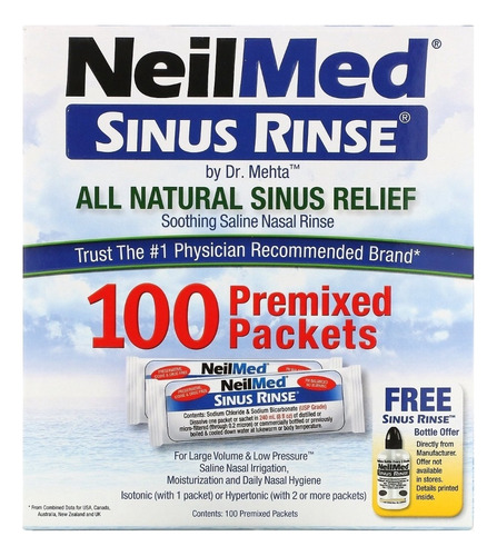 Enjuague nasal Healthy Nose Neilmed Sinus Cleansing, 100 paquetes, color sin