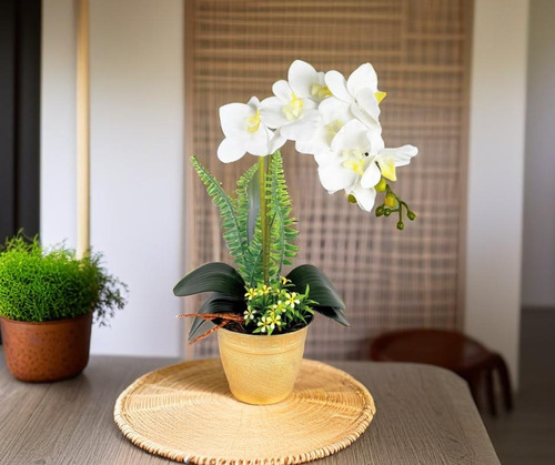Arranjo Orquidea Artificial Vaso Dourado Flor Orquidea Rosa