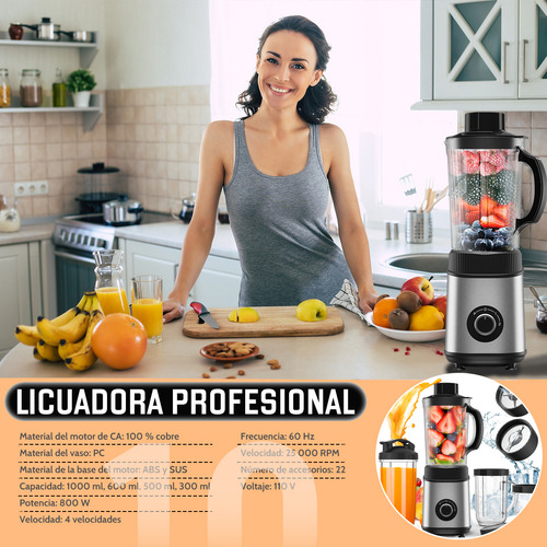 Licuadora Profesional Portátil Electrica Moledor Procesador De Alimentos Extractor De Jugos Eléctrico 22 unidades 800 W 4 Marchas